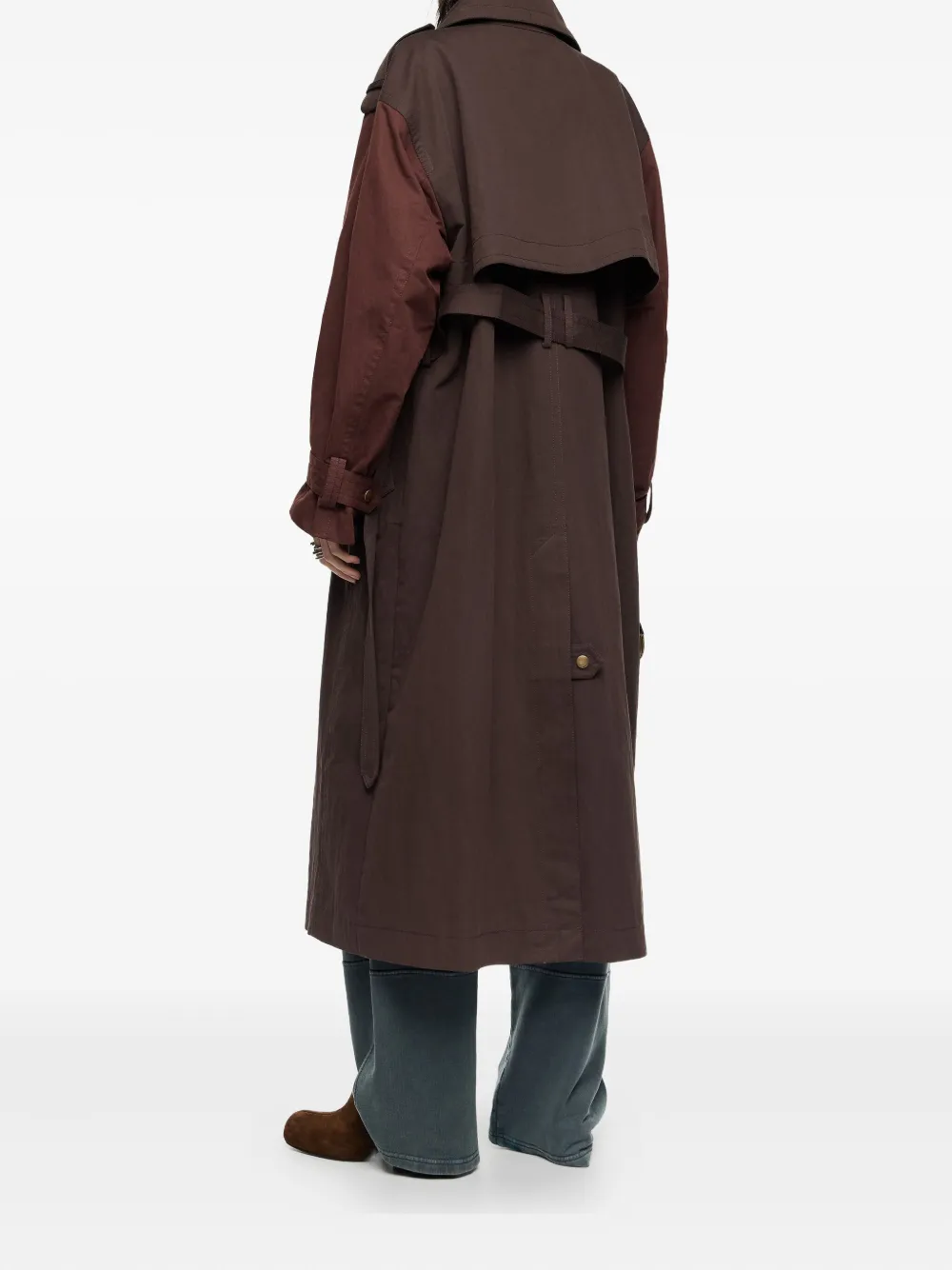 Bimba Y Lola Belted Two-toned Trench Coat In Brown
