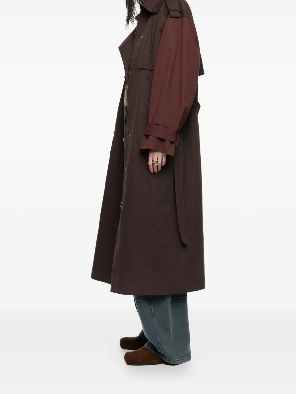 Bimba Y Lola Belted Two-toned Trench Coat In Brown