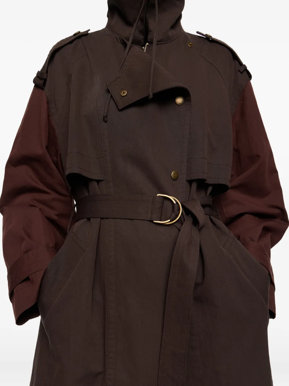 Bimba Y Lola Belted Two-toned Trench Coat In Brown