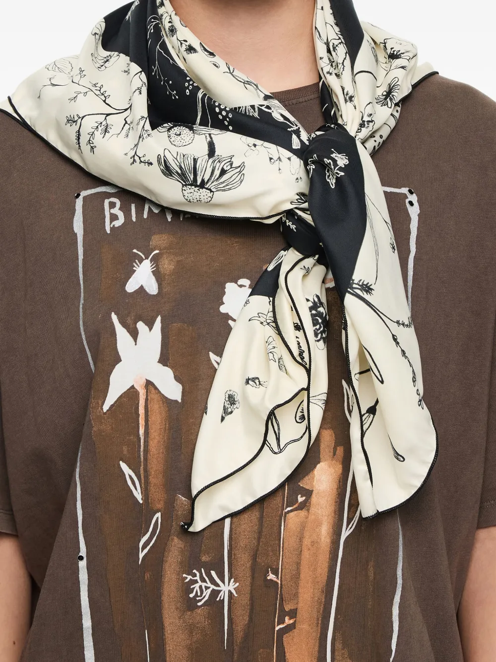 Bimba Y Lola Floral Botanical Illustration Scarf In Neutral