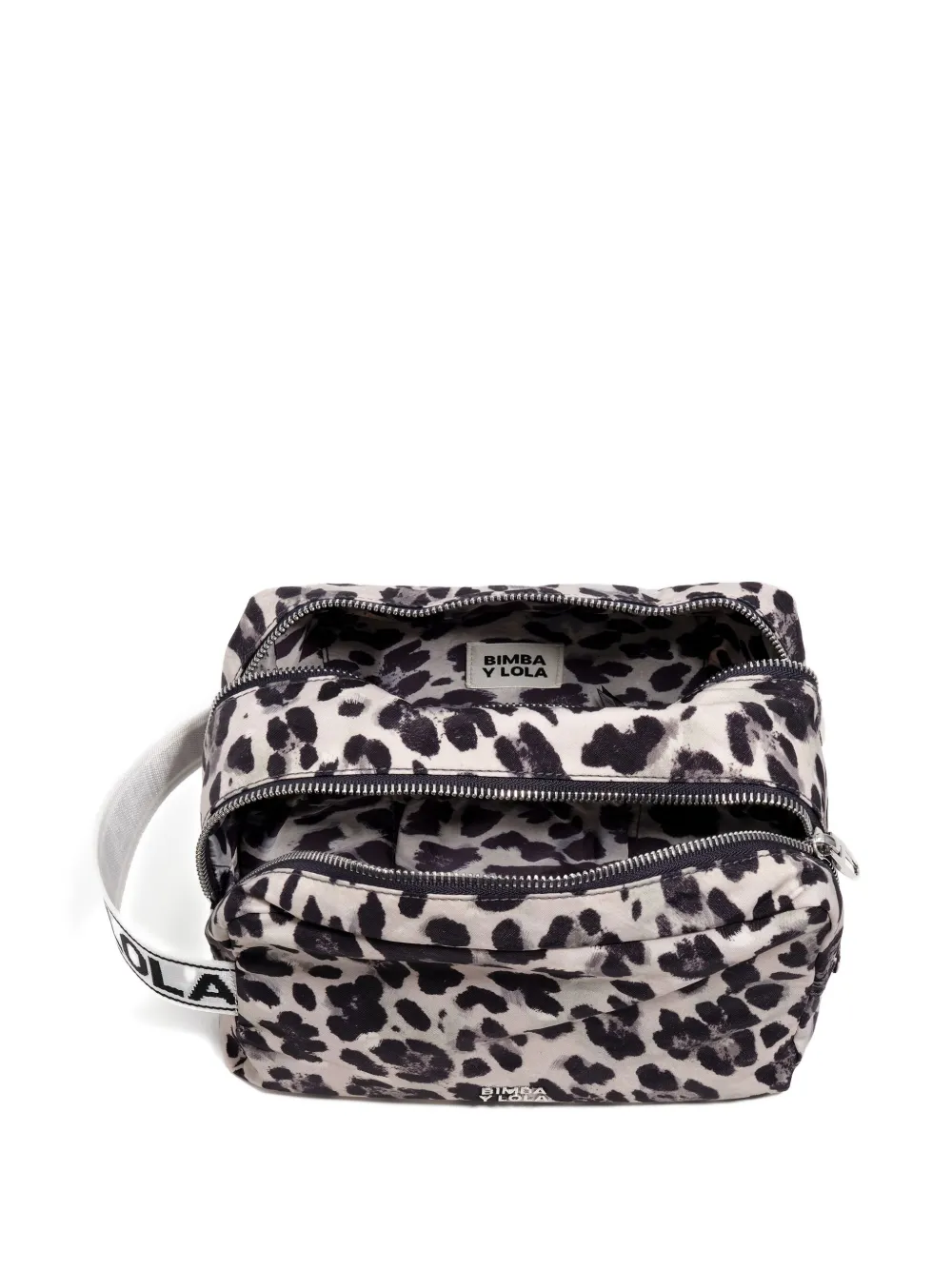 Bimba Y Lola Leopard-print Double-zip Make-up Bag In Gray