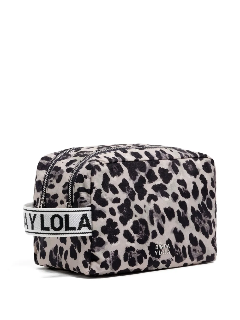 Bimba Y Lola Leopard-print Double-zip Make-up Bag In Gray