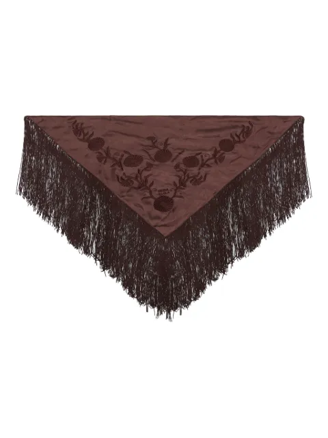 Bimba y Lola floral-embroidered fringed scarf