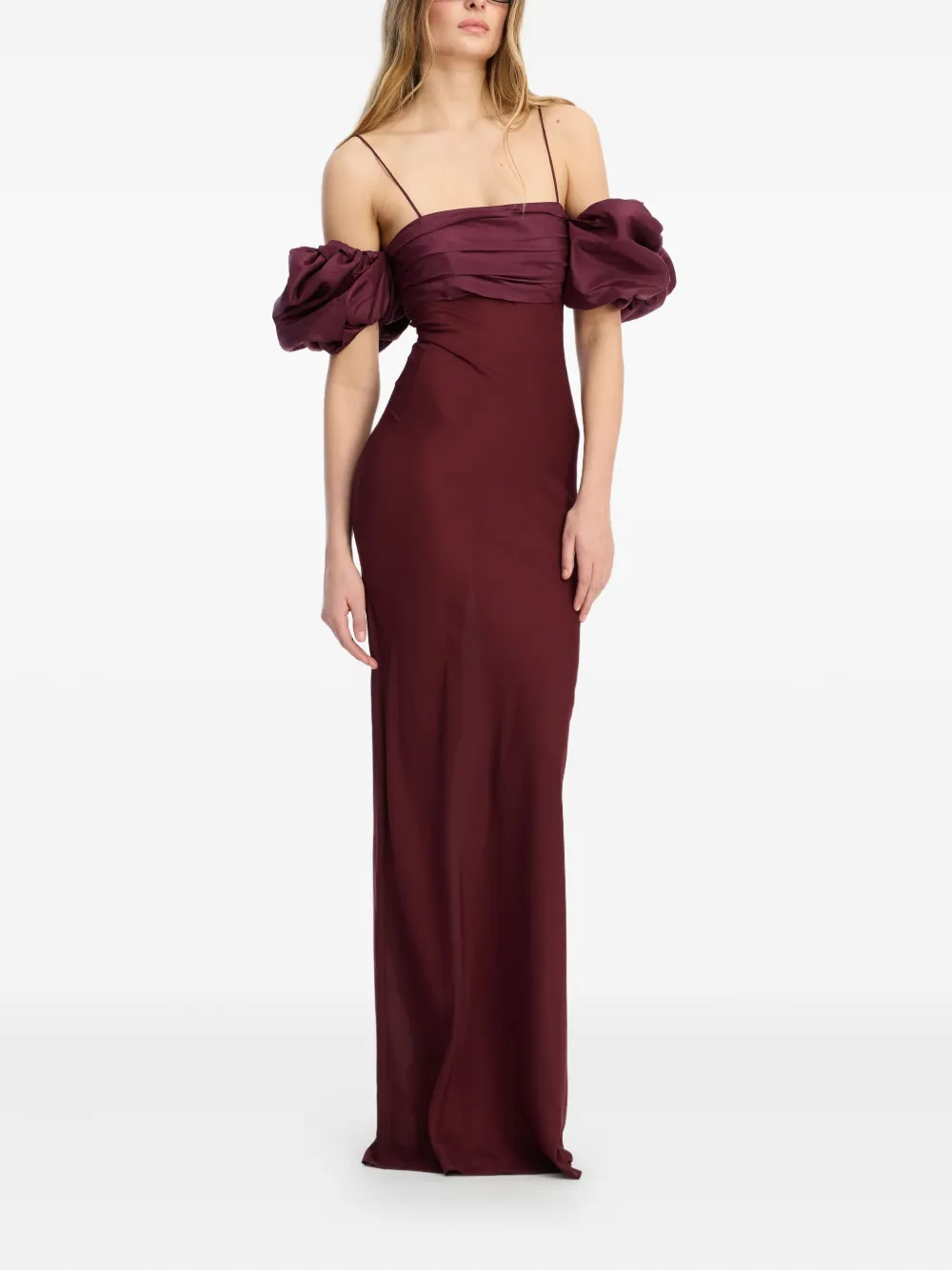 ROTATE BIRGER CHRISTENSEN Chiffon jurk met pofmouwen - Rood