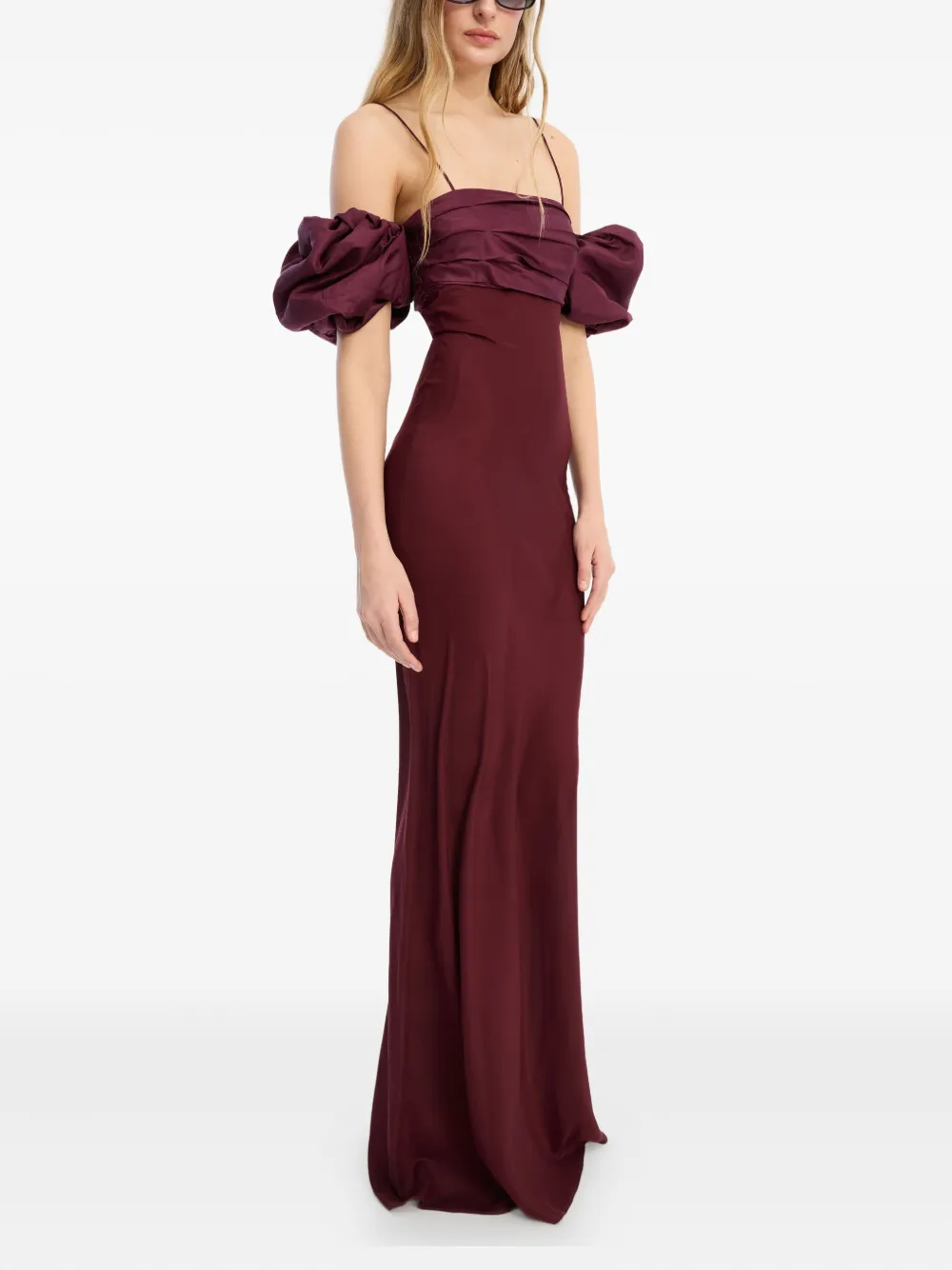 ROTATE BIRGER CHRISTENSEN Chiffon jurk met pofmouwen Rood