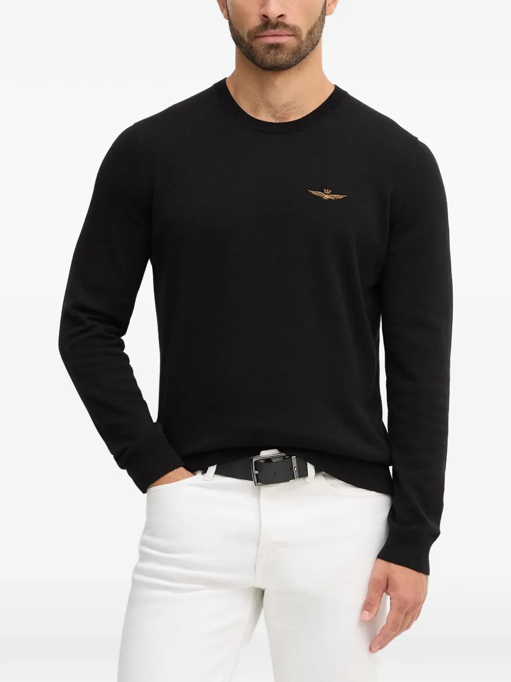 Aeronautica Militare logo-embroidered crew-neck sweater - Schwarz