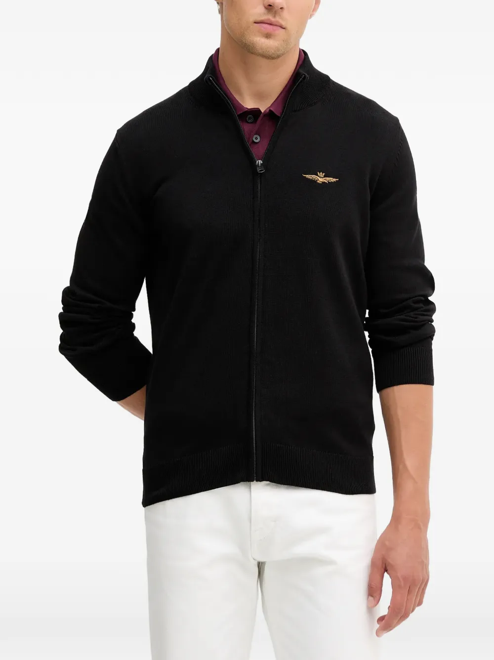 Aeronautica Militare zip-up embroidered cardigan - Schwarz