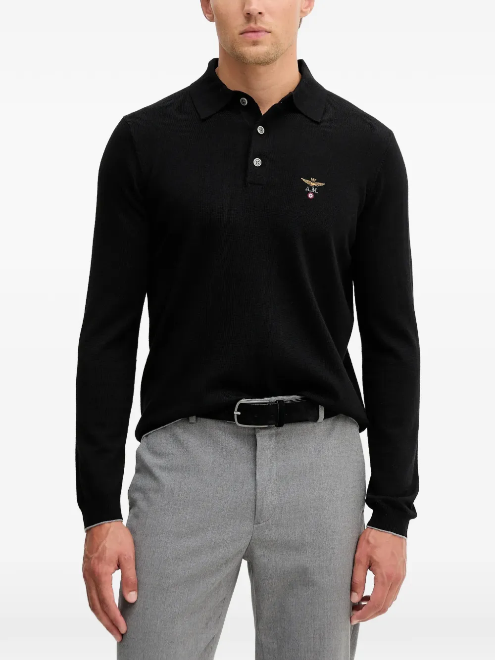 Aeronautica Militare logo-embroidered polo shirt - Nero