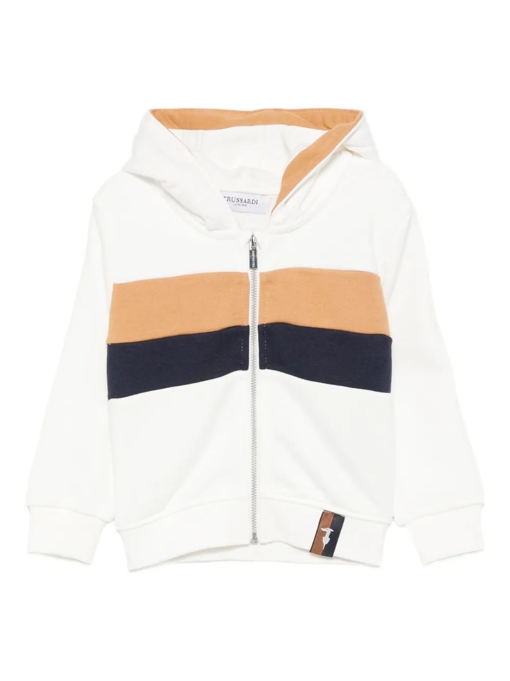 TRUSSARDI JUNIOR stripe-panelled zip-up hoodie | White | Image 1