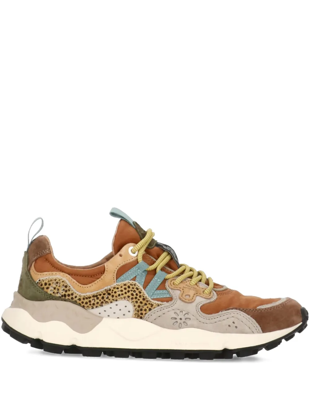 FLOWER MOUNTAIN leather panelled sneakers Brown