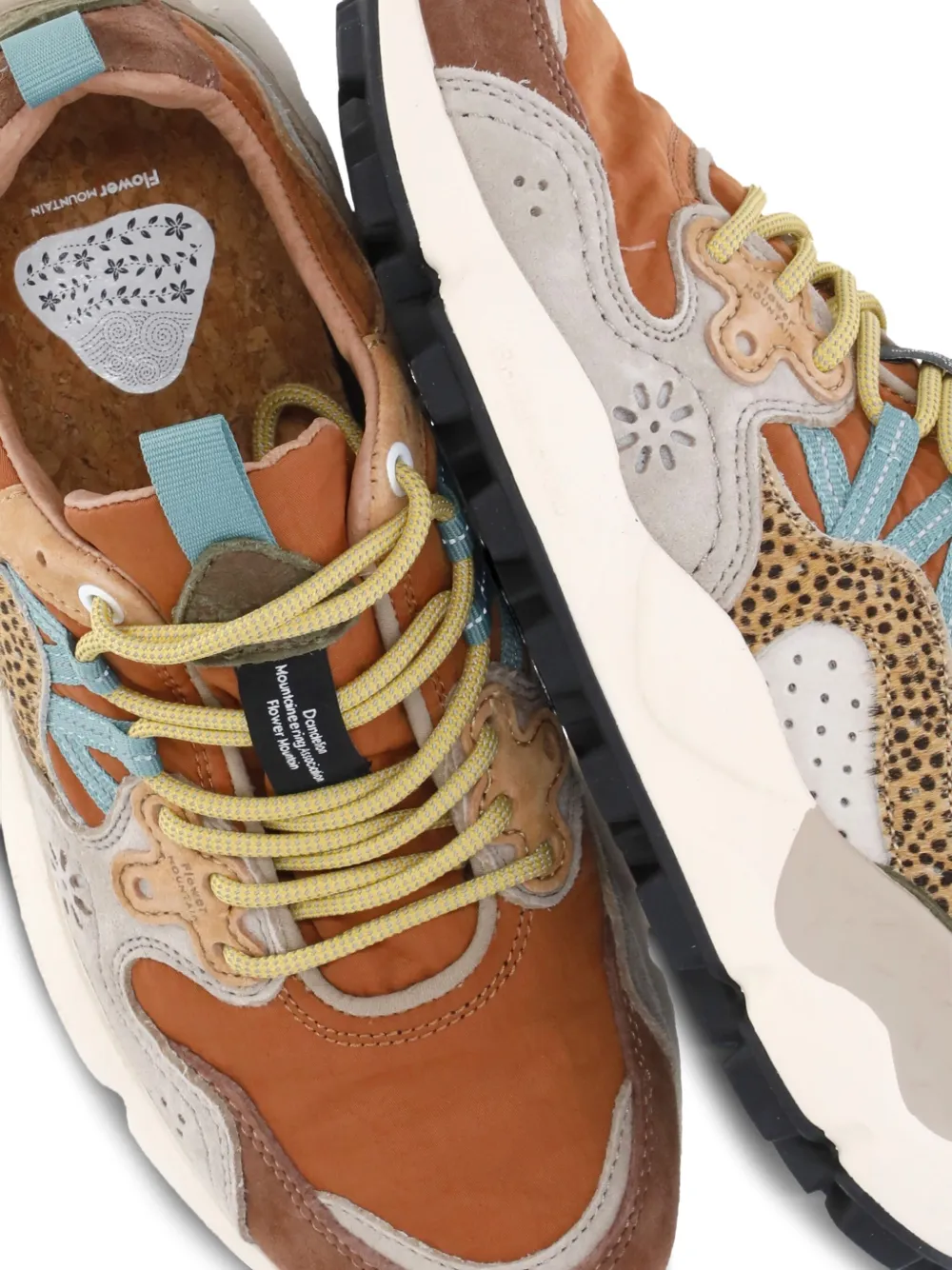 FLOWER MOUNTAIN leather panelled sneakers Brown