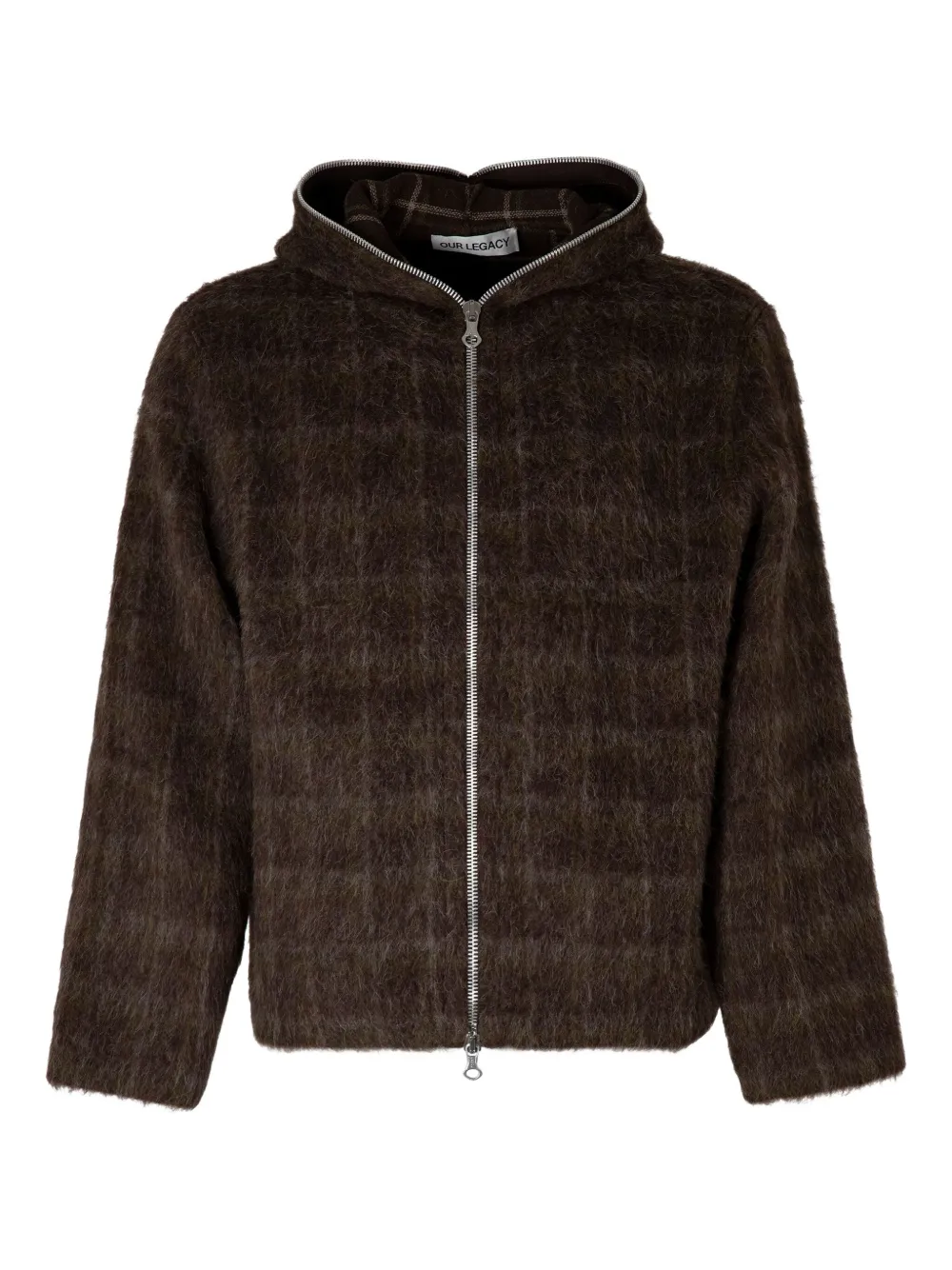 OUR LEGACY hairy wool check zip-up sweatshirt | Brown | Image 1