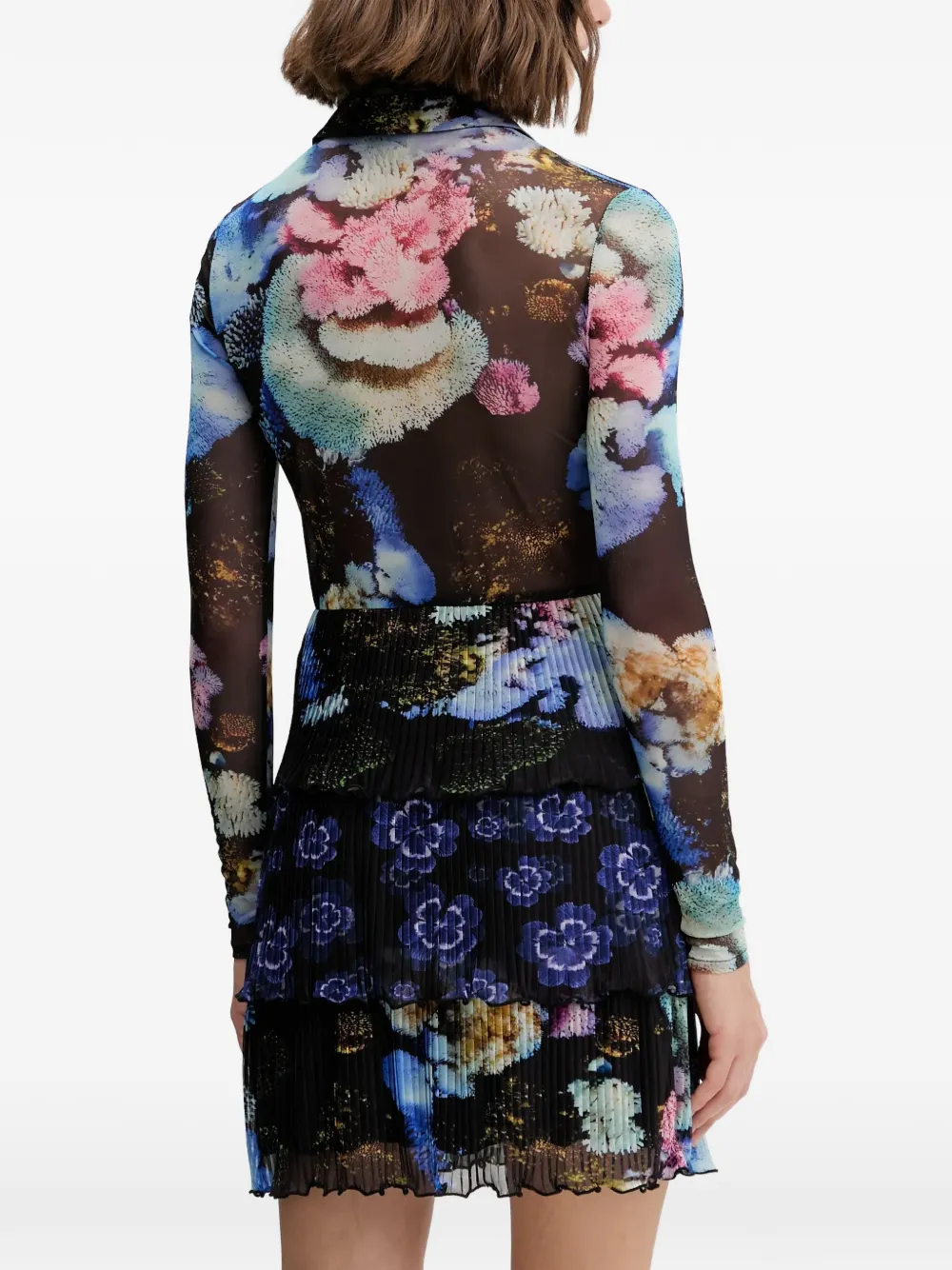 Desigual Mini-jurk met plooien en bloemenprint Zwart