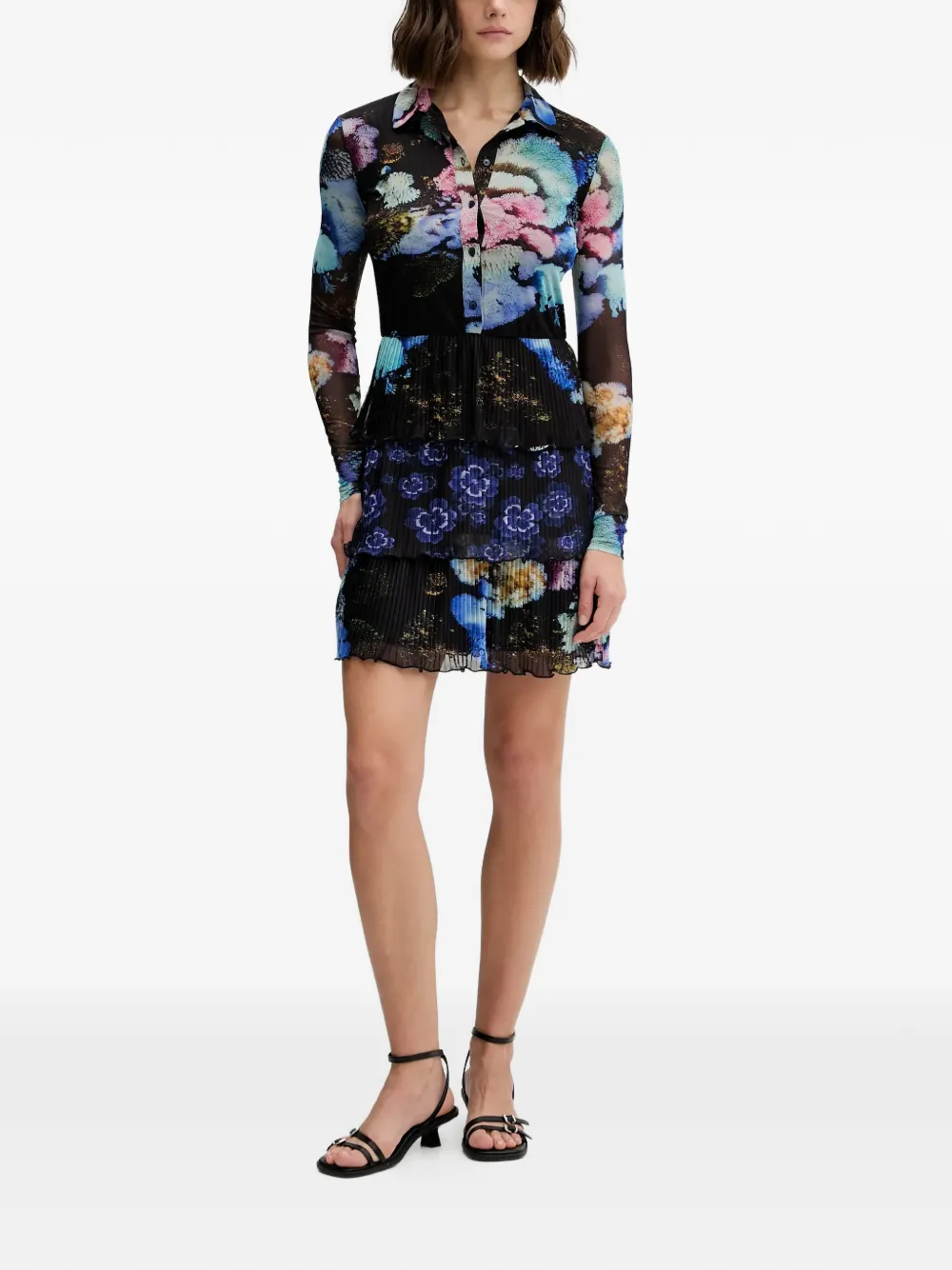 Desigual floral pleated mini dress - Zwart
