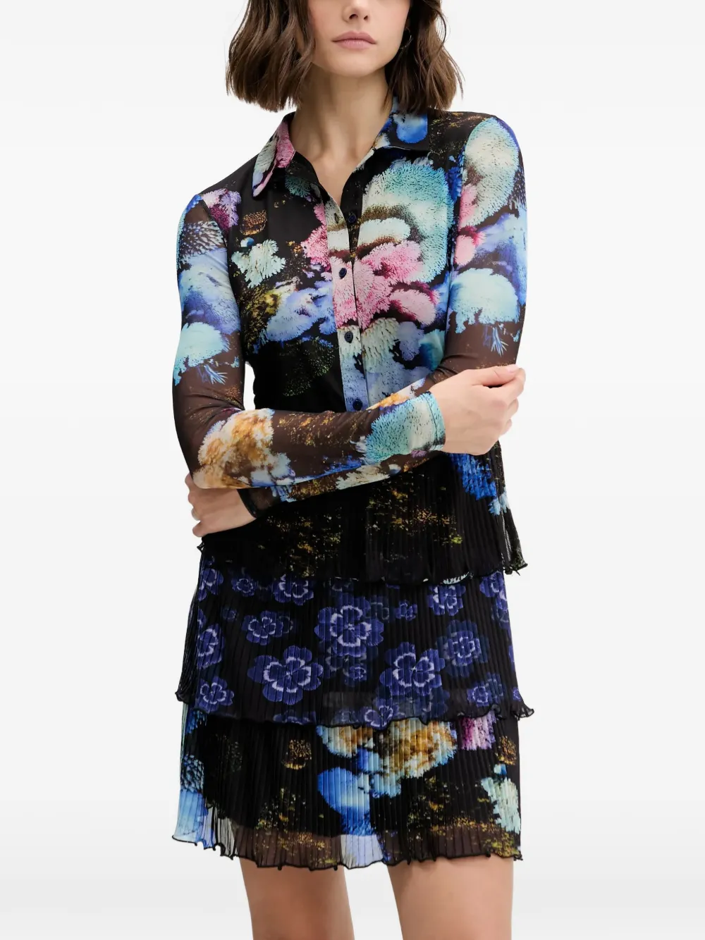 Desigual floral pleated mini dress - Nero