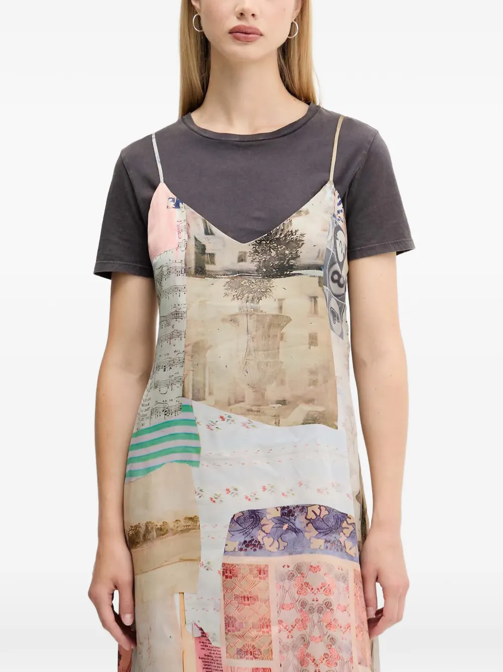  Desigual Patchwork Lace Midi Dress - Neutrals 