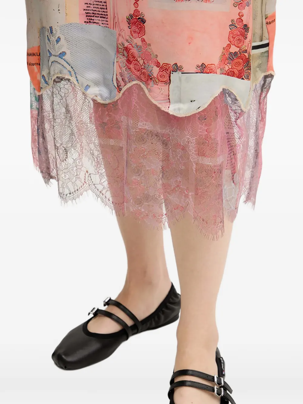 Desigual Midi-jurk met patchwork en kant Beige