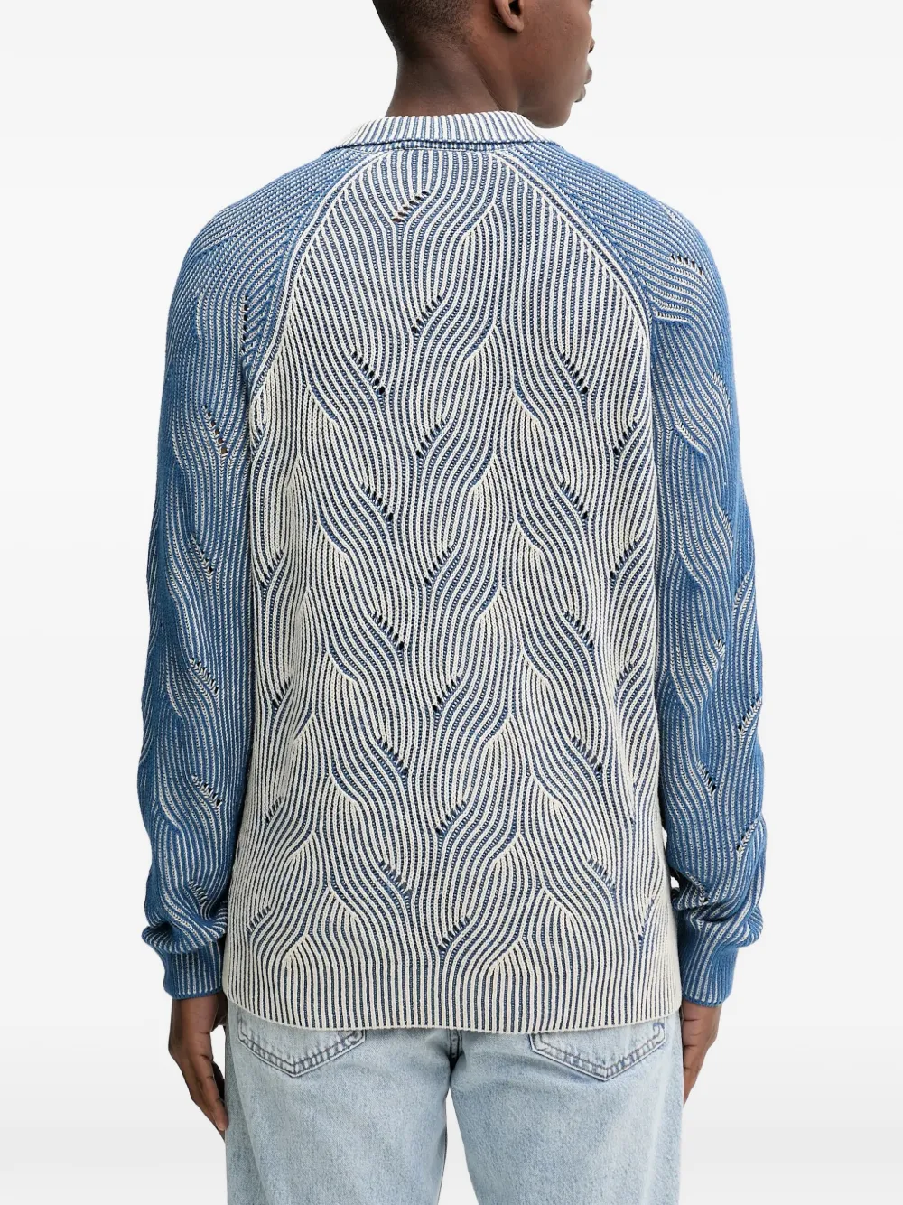 Desigual patterned knitted polo shirt - Blauw