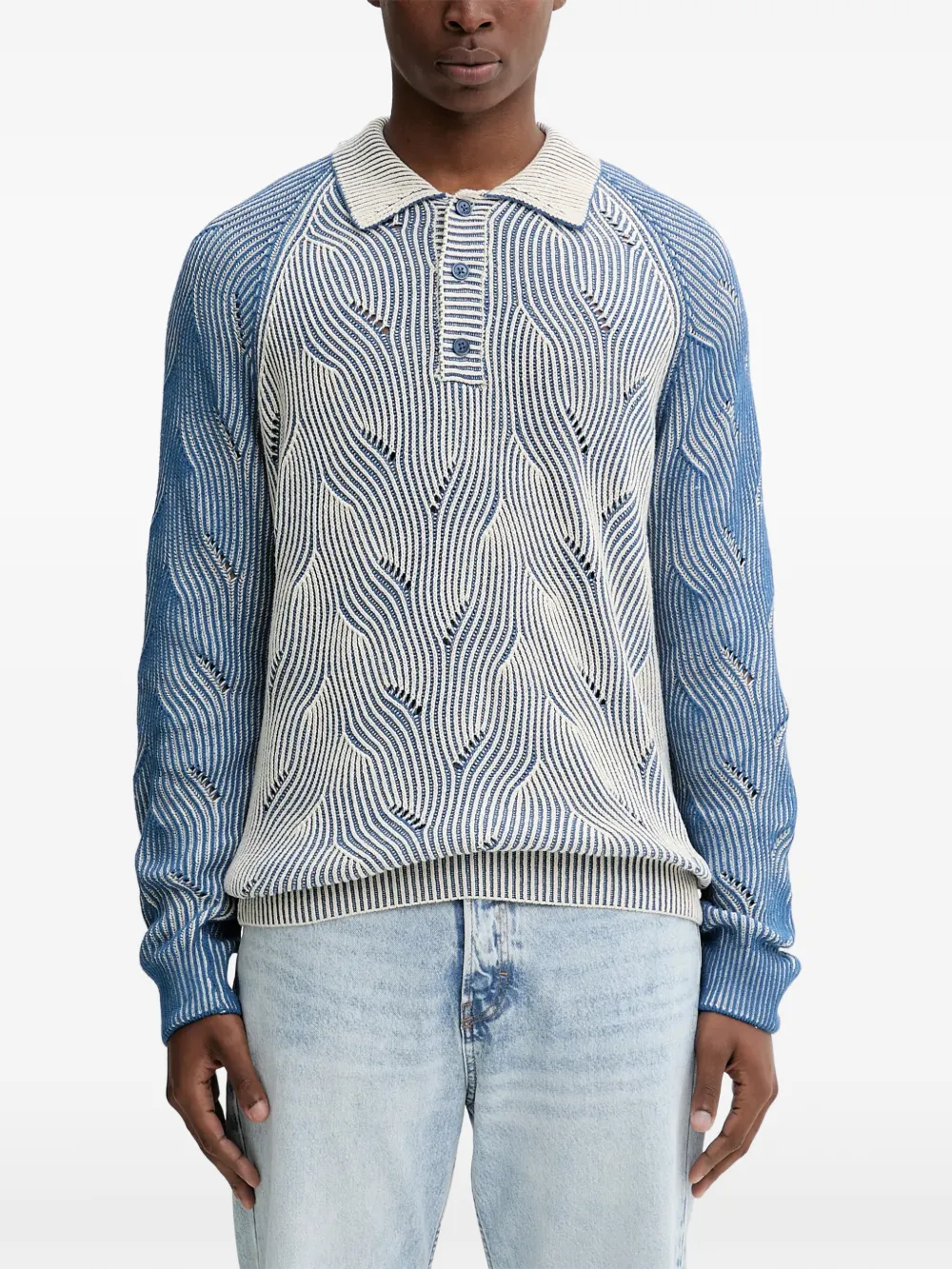 Desigual patterned knitted polo shirt - Blu