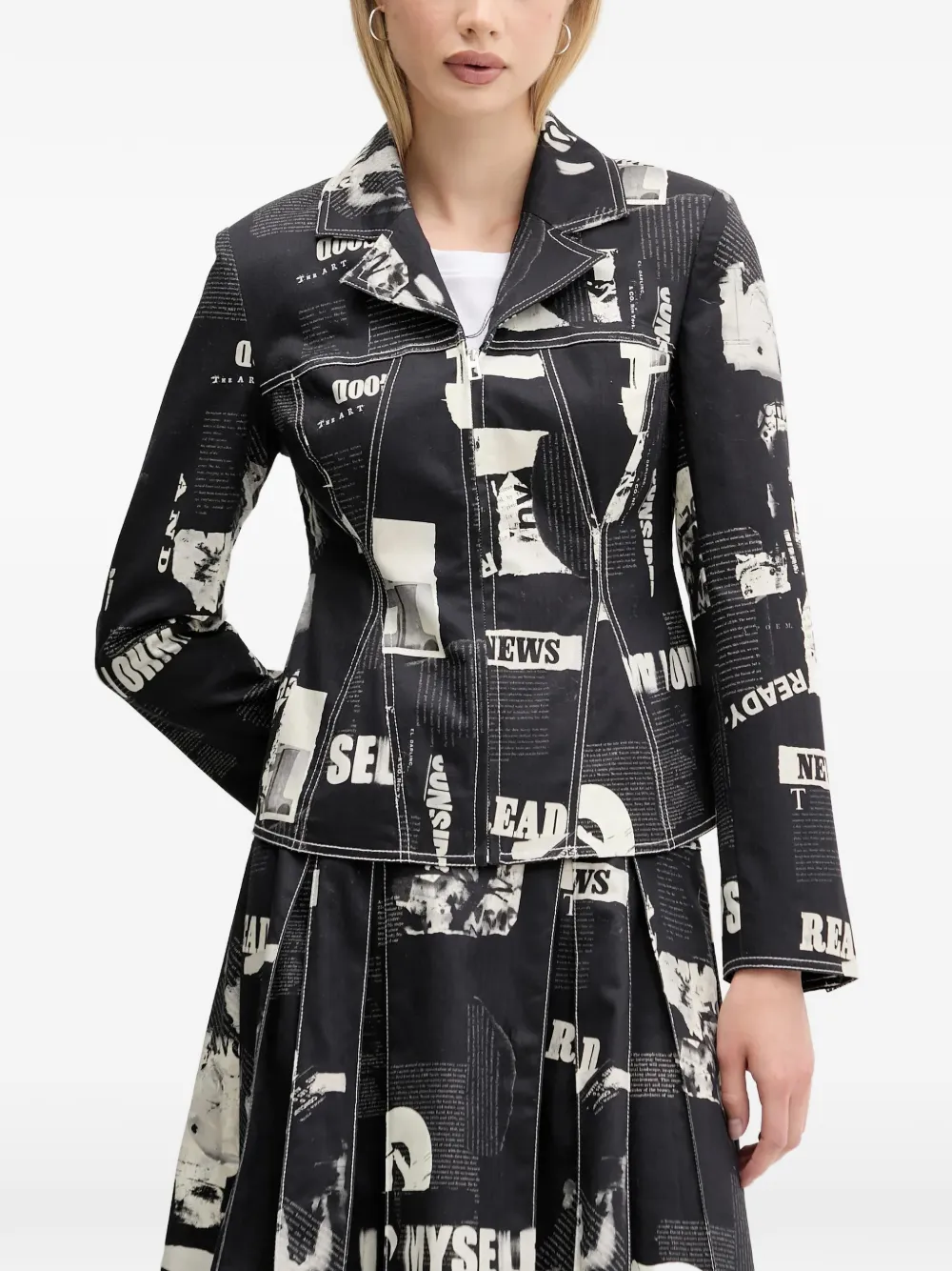 Desigual contrast-stitch printed blazer - Nero