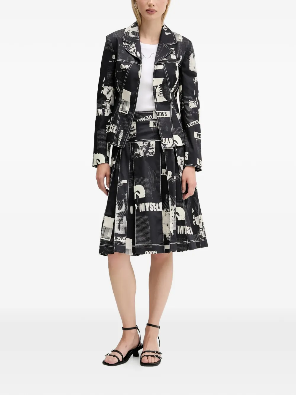  Desigual Contrast-stitch Printed Blazer - Black 