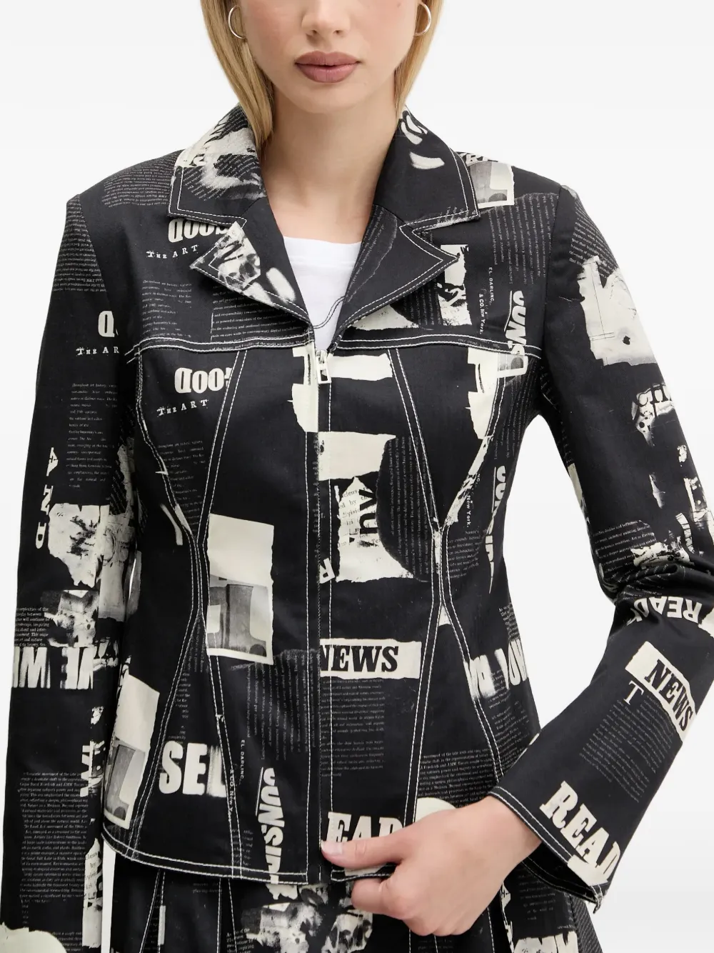  Desigual Contrast-stitch Printed Blazer - Black 
