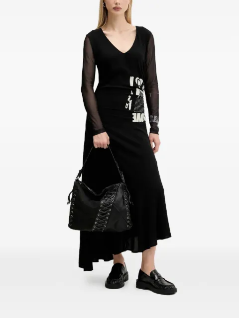 Desigual sheer sleeve graphic print asymmetric dress