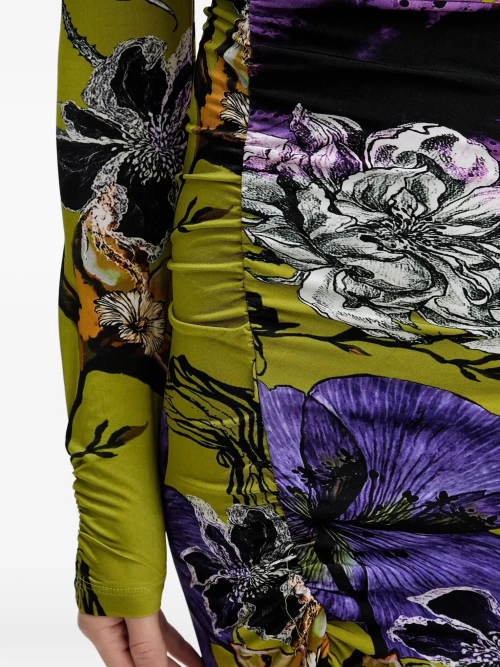 Desigual Gesmockte maxi-jurk met bloemenprint Groen
