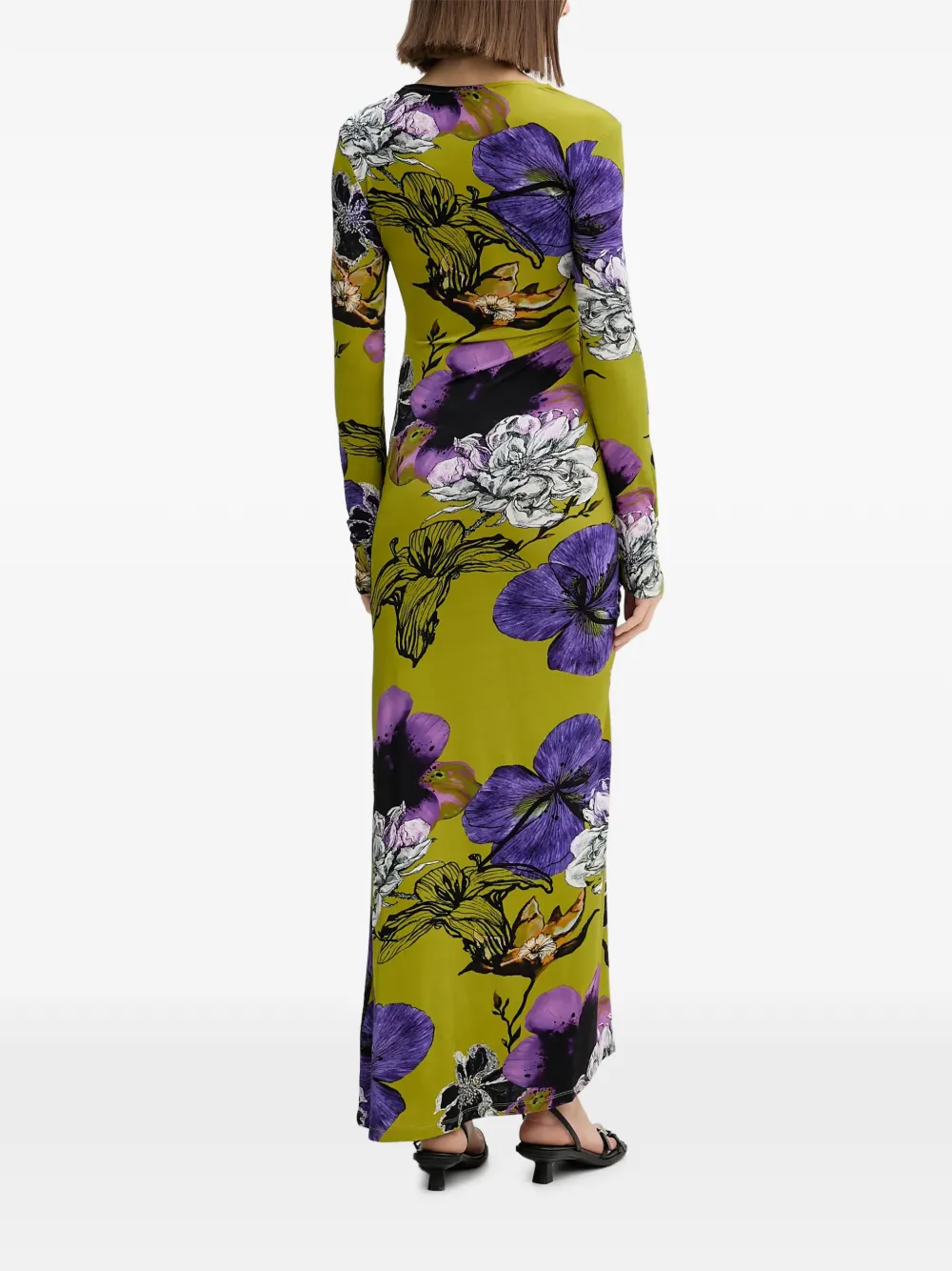 Desigual Gesmockte maxi-jurk met bloemenprint Groen