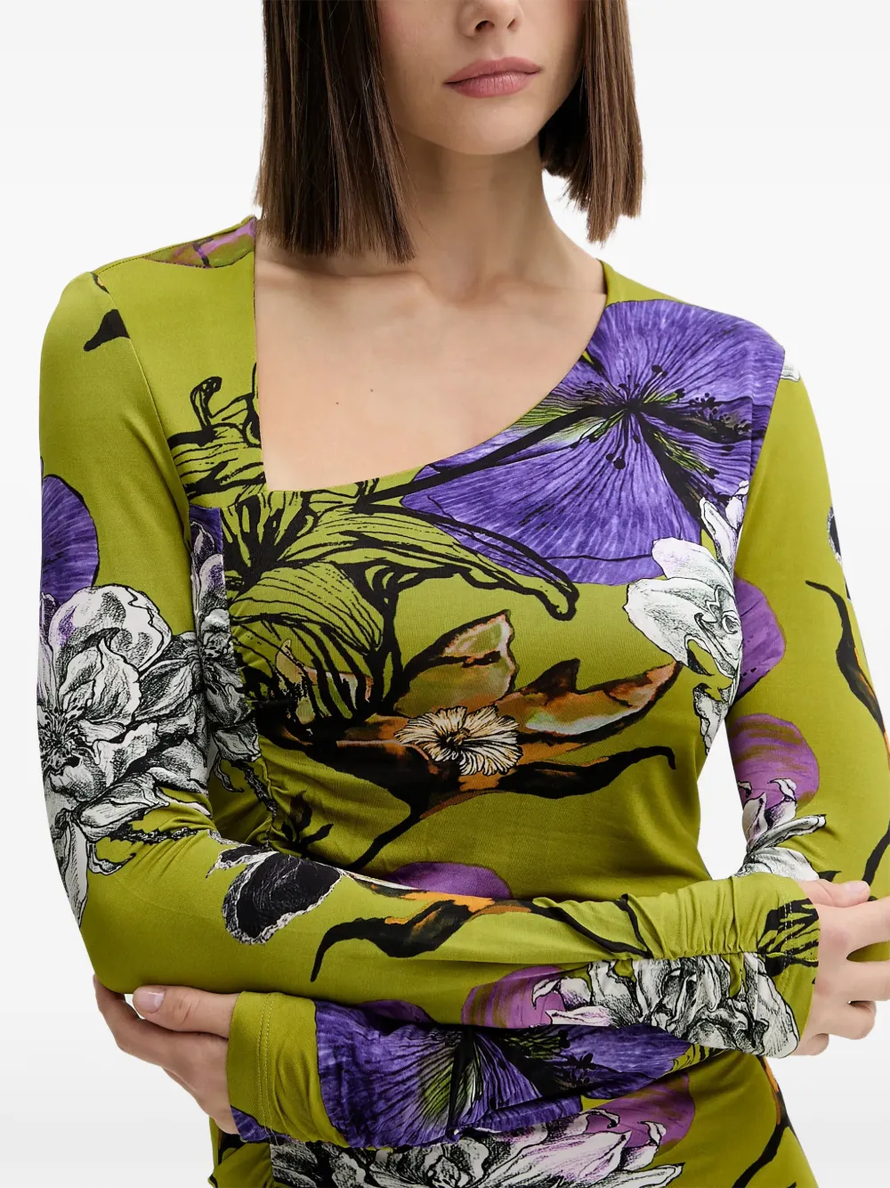Desigual Gesmockte maxi-jurk met bloemenprint Groen