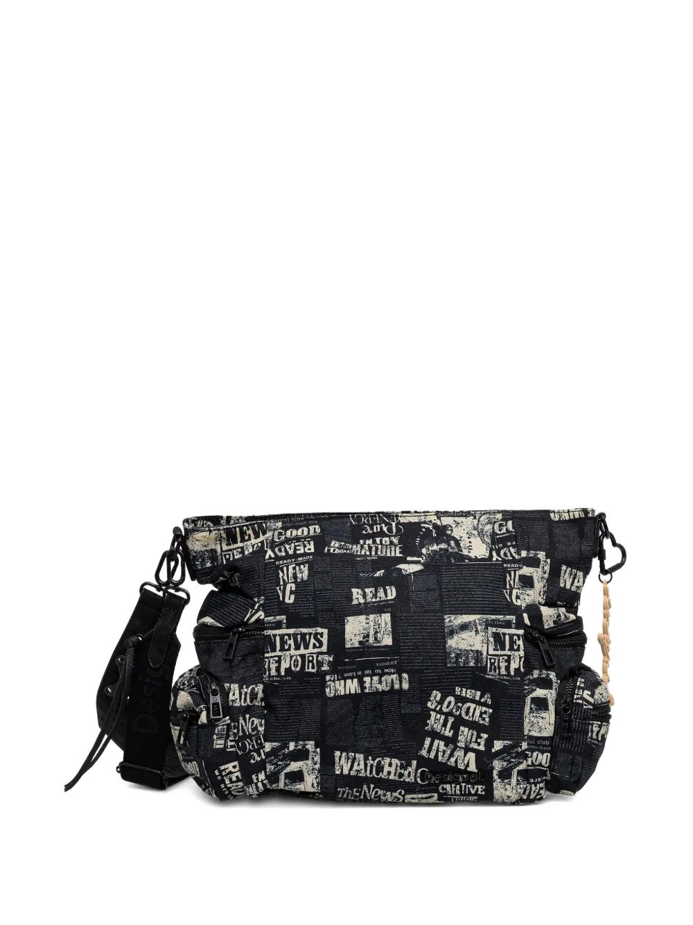 Desigual newspaper-print zip-top satchel bag - Nero