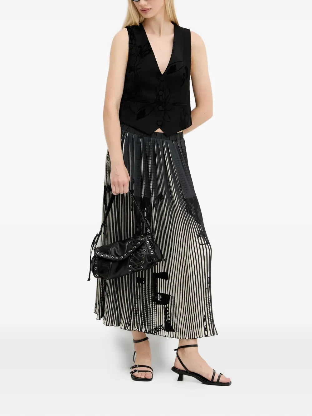 Desigual pleated printed midi skirt - Zwart