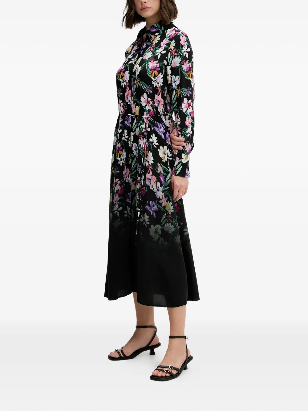 Desigual floral belted midi dress - Zwart