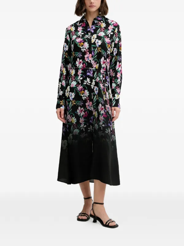 floral midi dress desigual Desigual, Ribbed floral midi dress, Women, Viscose, Black, XS