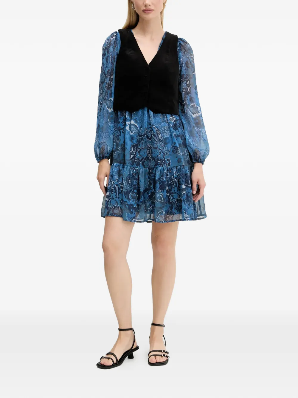 Desigual tiered paisley mini dress - Blauw