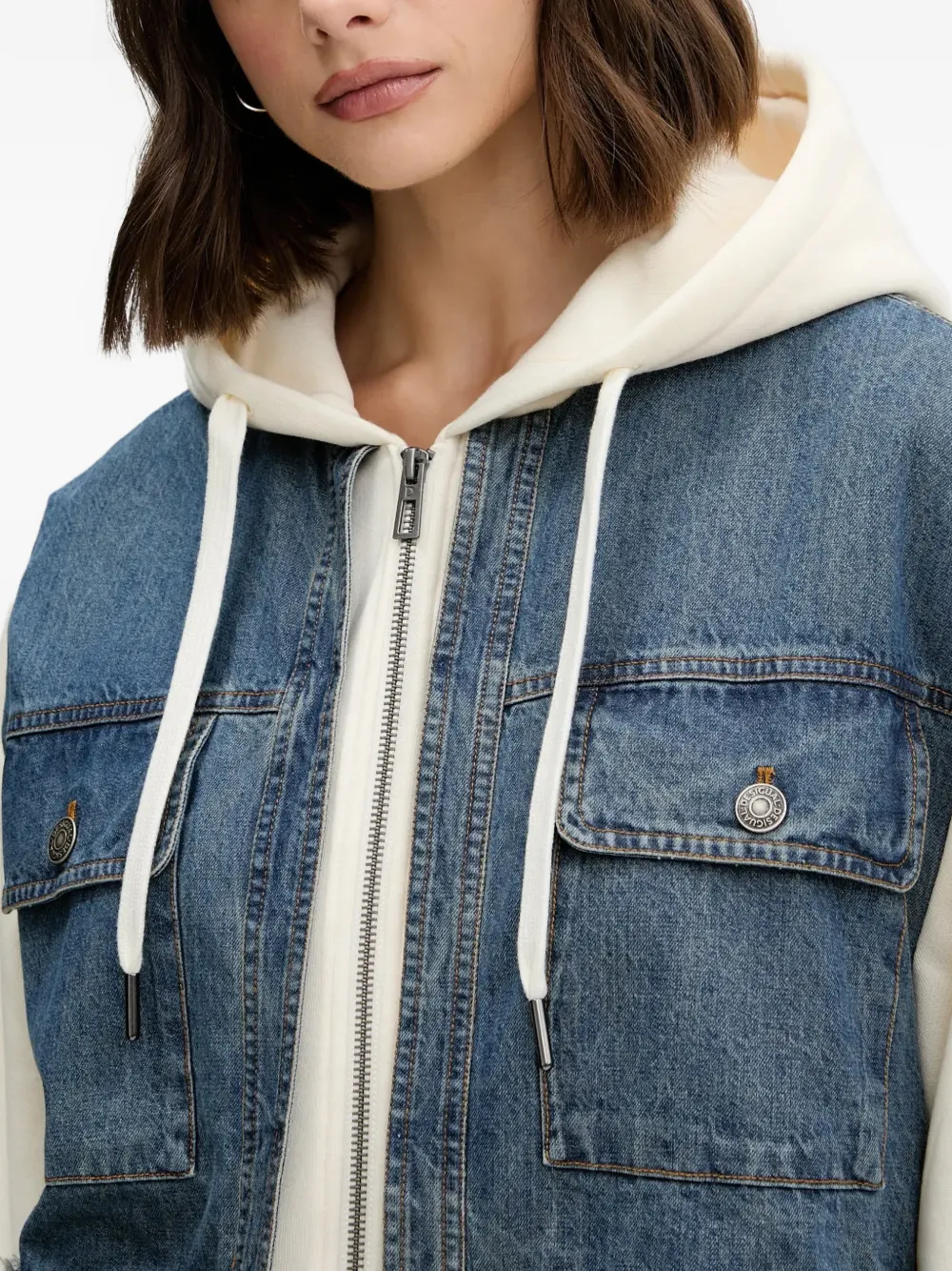 Desigual Hooded Pocket Denim Sweatshirt In Neutral