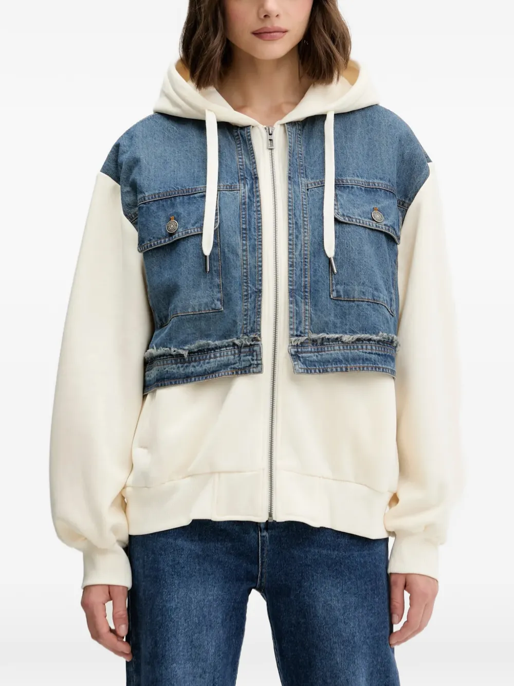 Desigual Hooded Pocket Denim Sweatshirt In Neutral