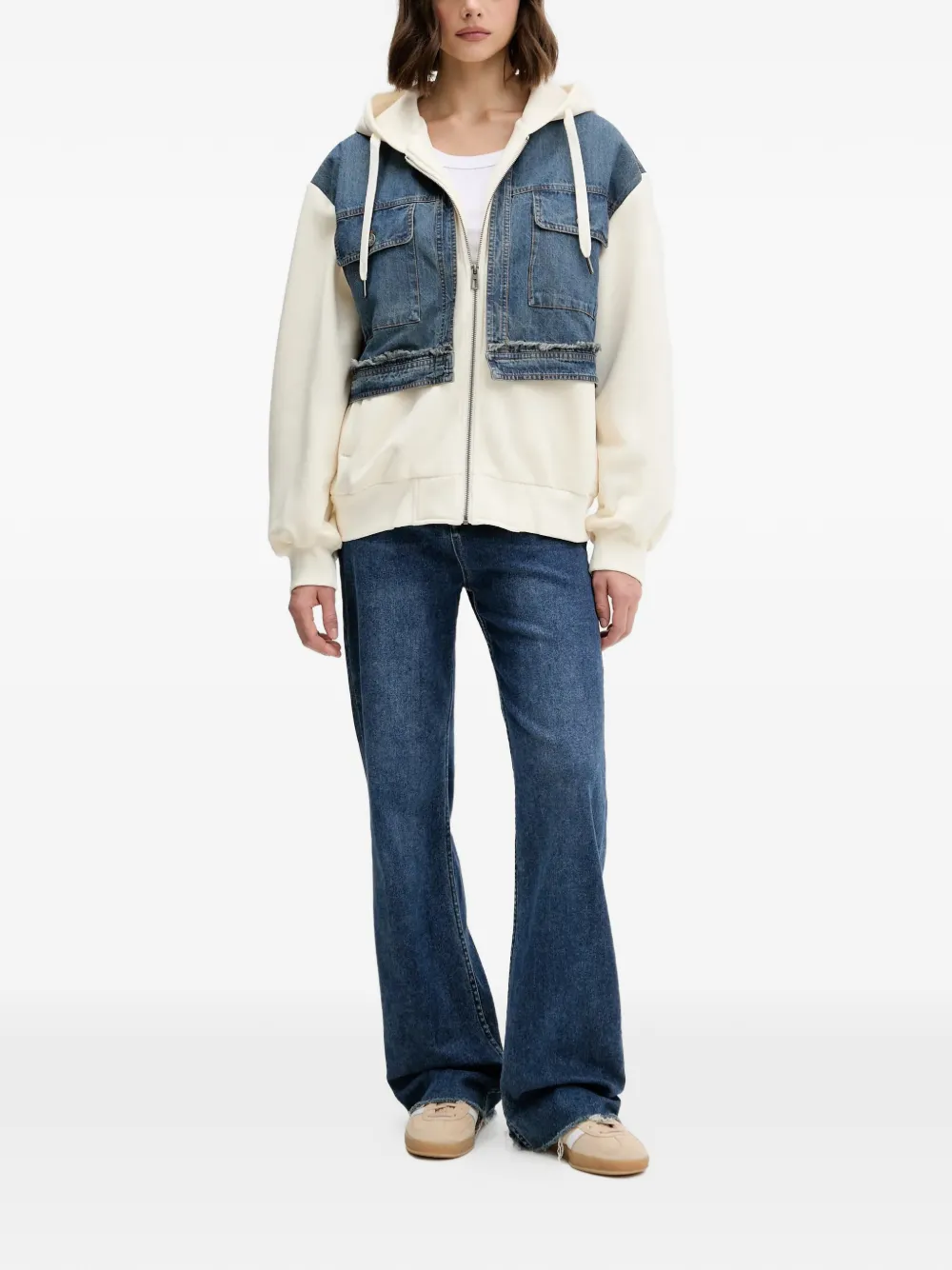 Desigual Hooded Pocket Denim Sweatshirt In Neutral