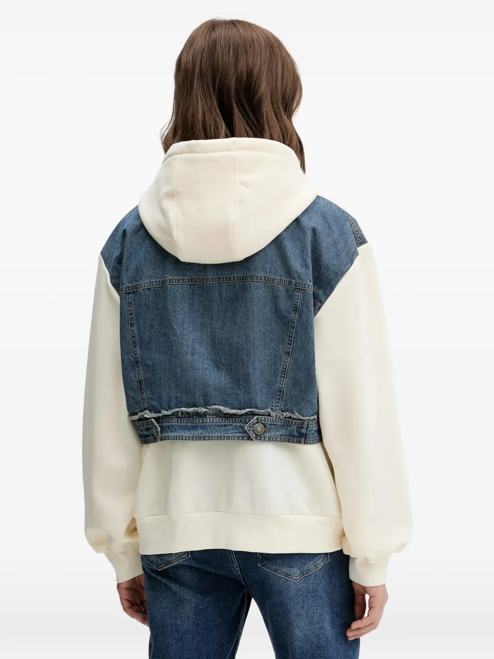 Desigual Hooded Pocket Denim Sweatshirt In Neutral