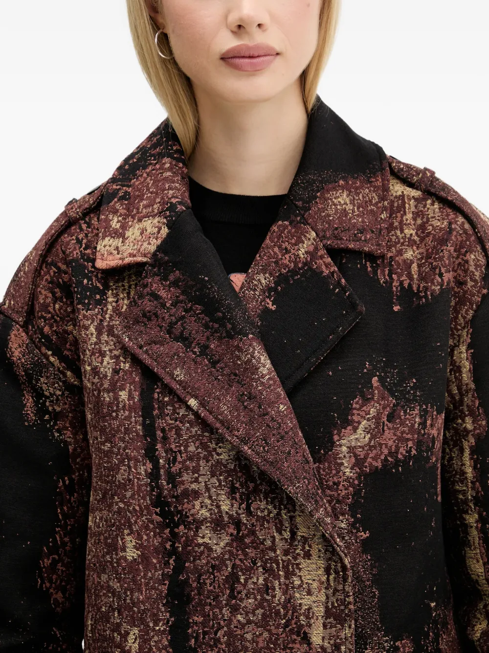 Desigual Jas met dubbele rij knopen en abstract patroon Zwart
