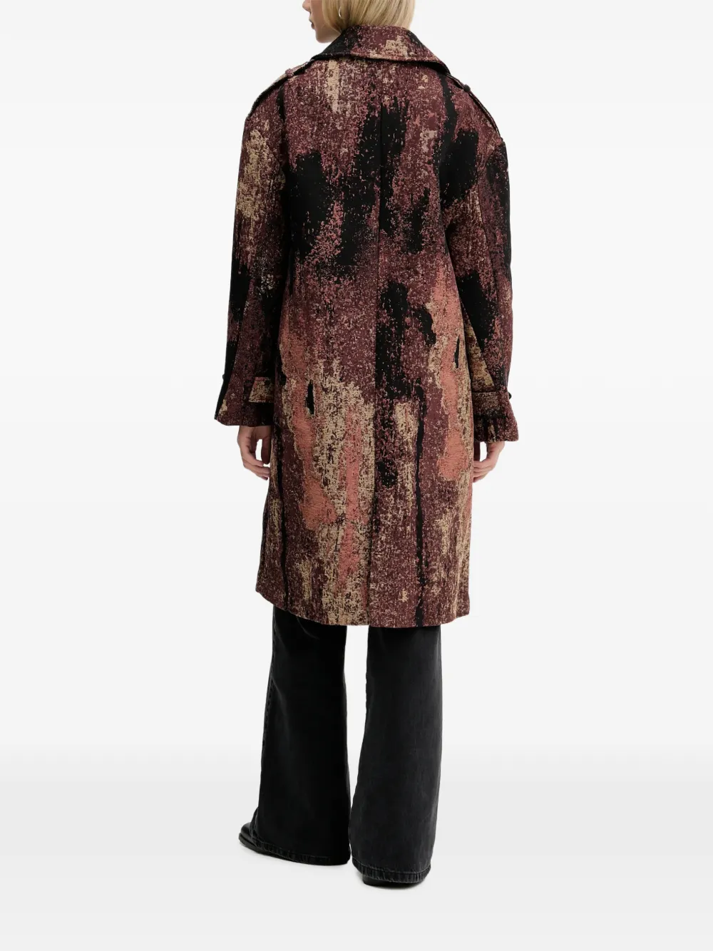 Desigual Jas met dubbele rij knopen en abstract patroon Zwart