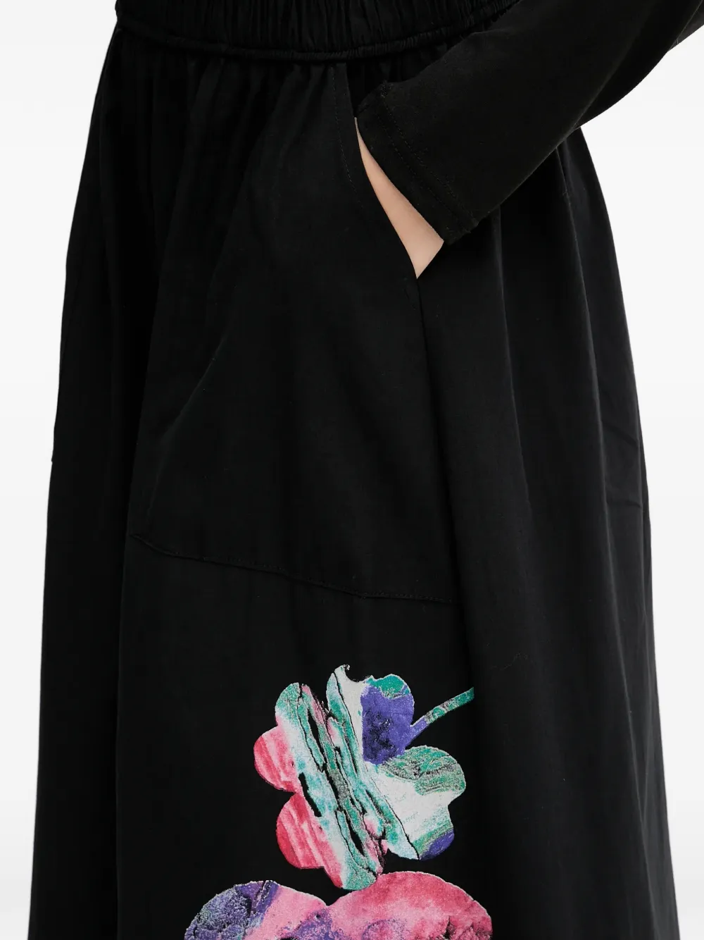 Floral-Print Pockets Midi Skirt