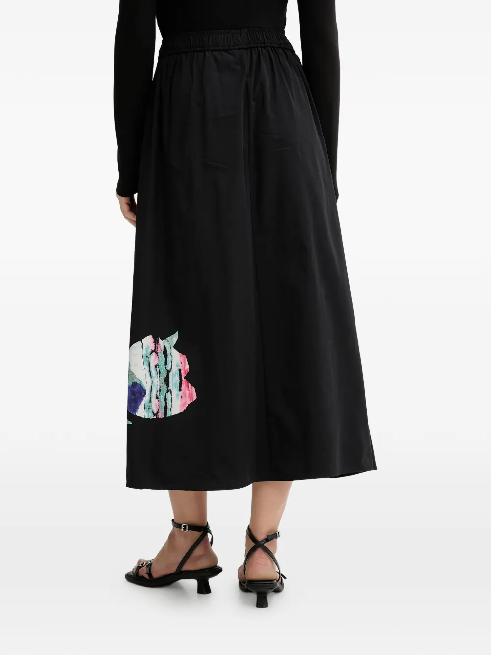Floral-Print Pockets Midi Skirt