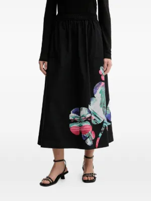 Jupe Trapèze Desigual Taille S - Multicolore Brodée - Coton - Longueur Genou - Occasion Excellent État
