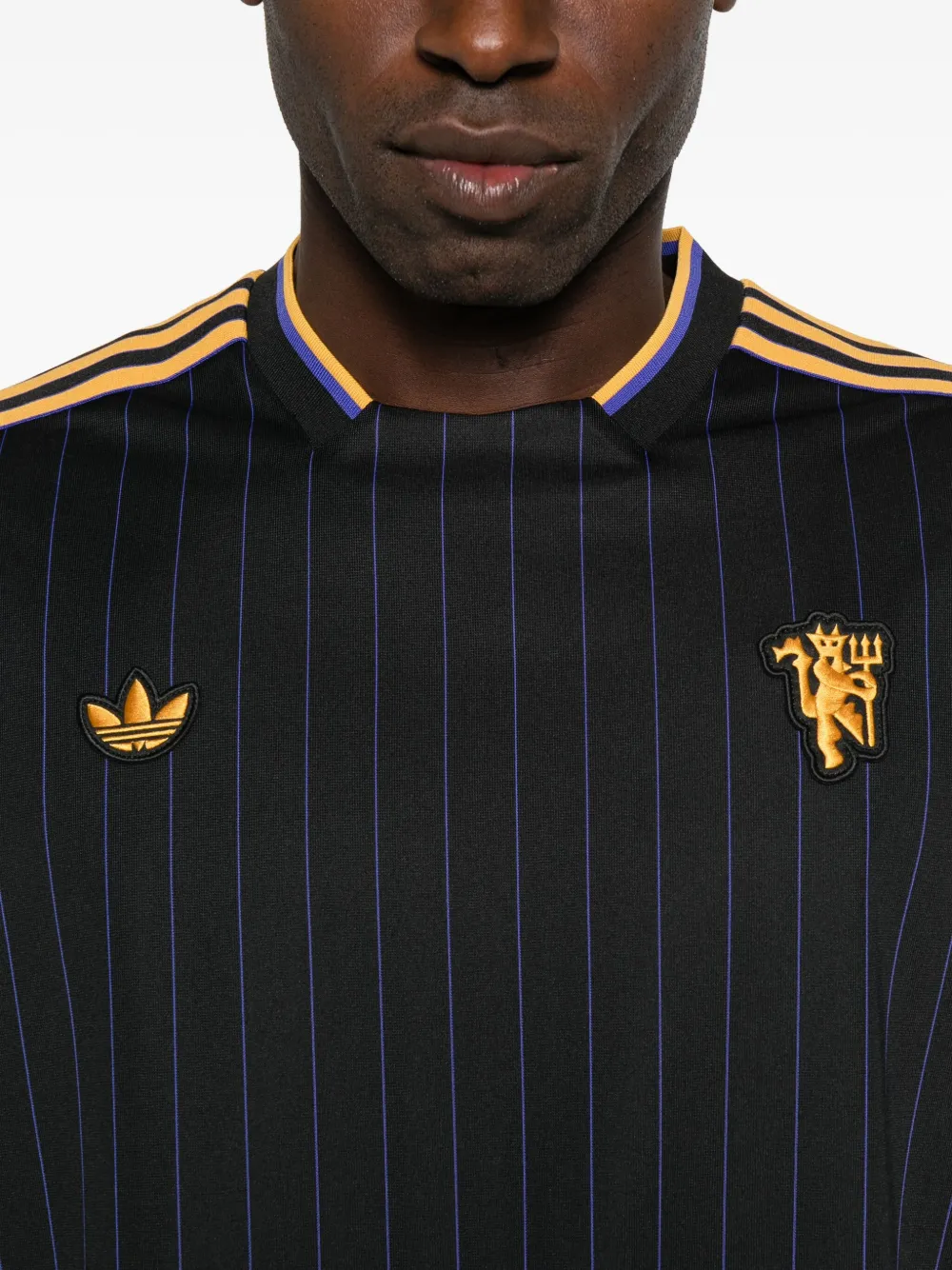 Adidas Originals Pinstripe-striped Three-stripe Logo T-shirt In Black