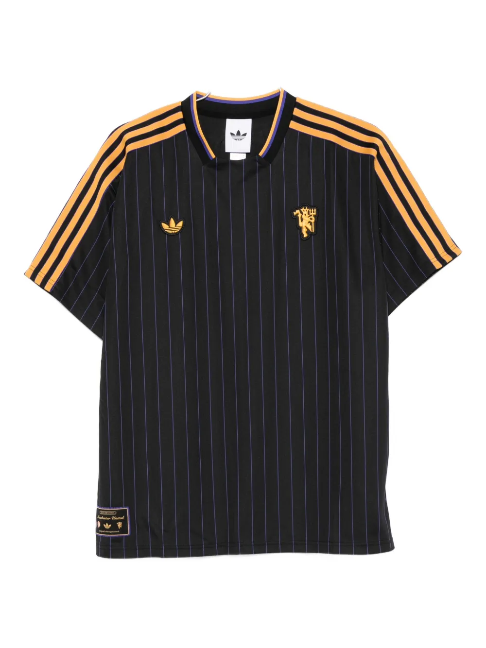 Adidas Originals Pinstripe-striped Three-stripe Logo T-shirt In Black