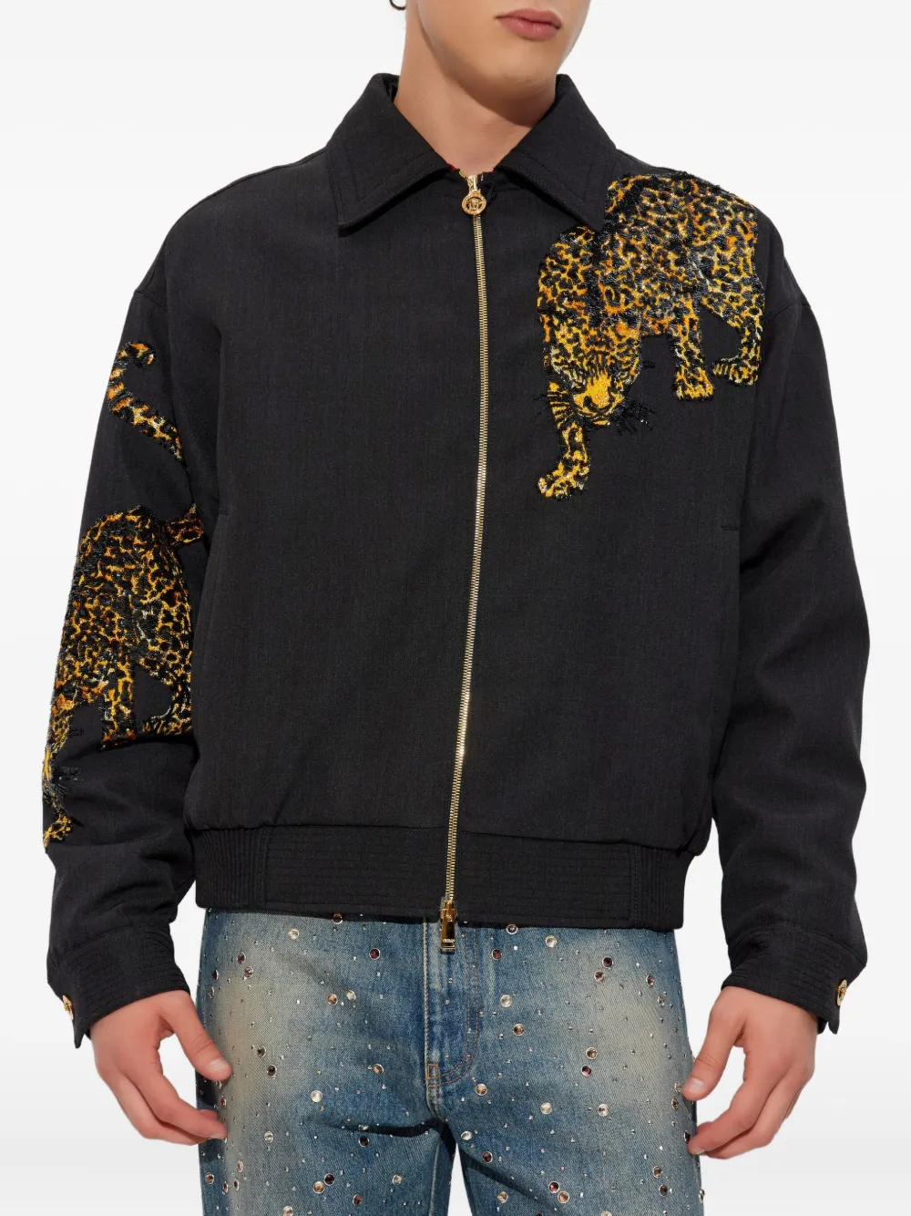 Versace Long-sleeved Casual Jacket In Black