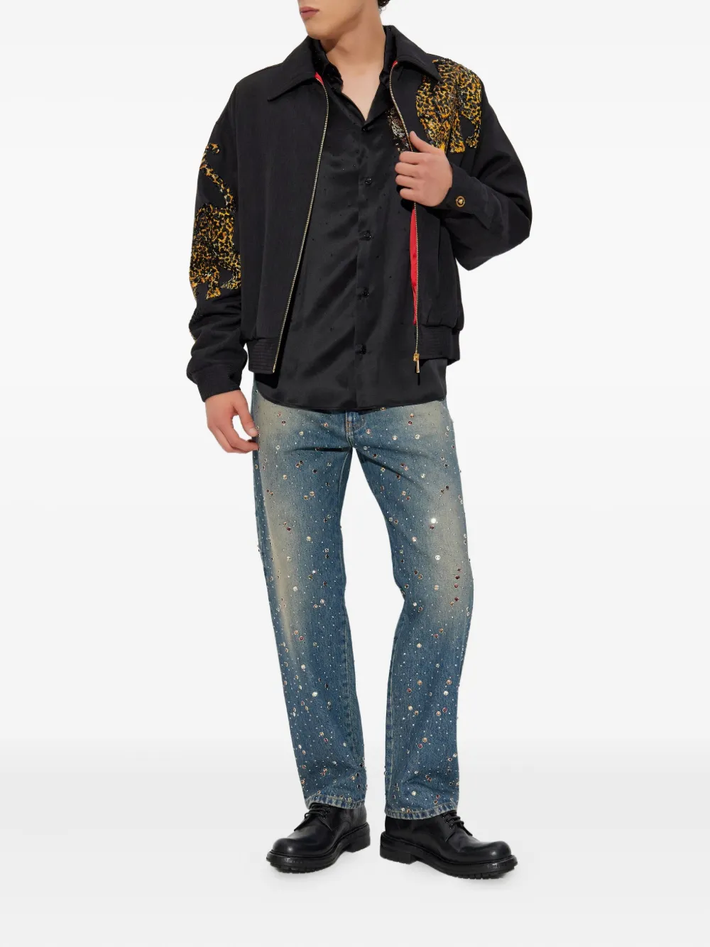 Versace Long-sleeved Casual Jacket In Black