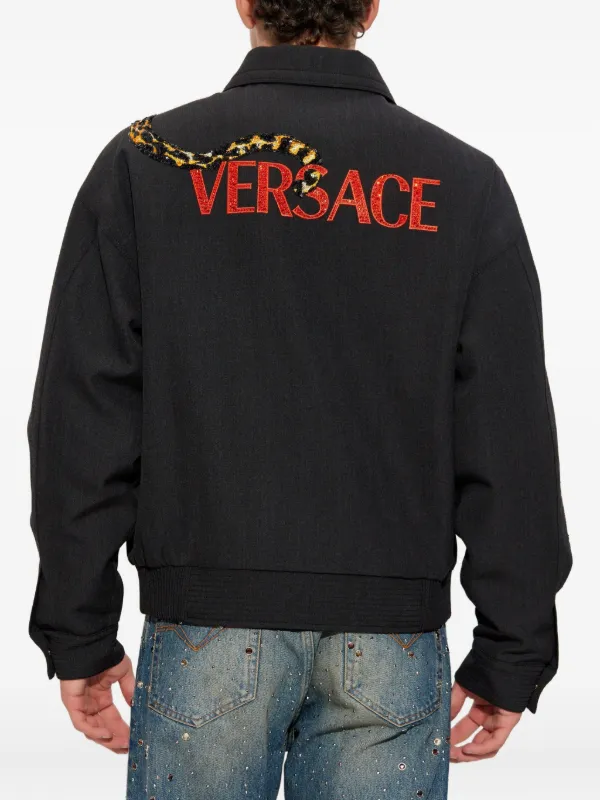 Versace animal-print zip-up Jacket | Black | FARFETCH