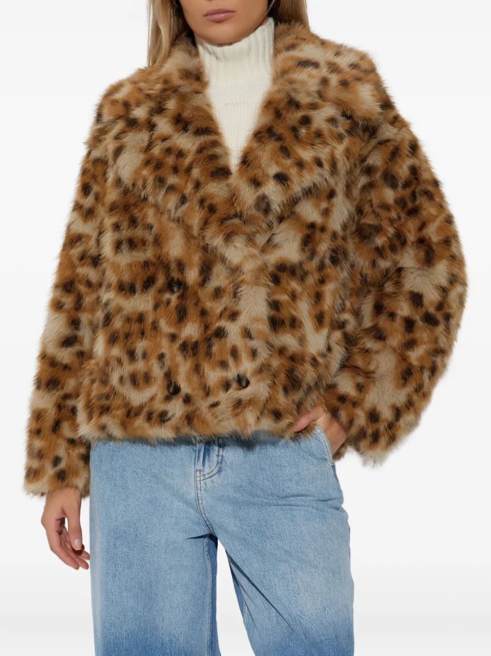 Munthe Lestine Leopard-print Double-breasted Jacket In Brown